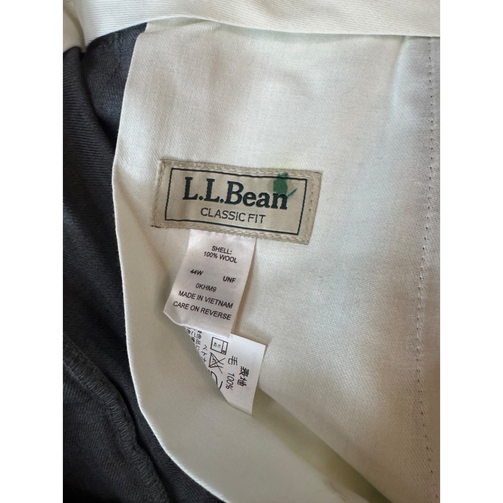 L.L. Bean Dress Pants Mens 44x29.5 Gray Wool Flat Front Classic Fit Men - Picture 3 of 5